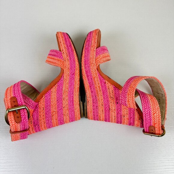 Stuart Weitzman Sherbert Laniard Pink Orange Braided Leather Wedge Sandals - Picture 5 of 11